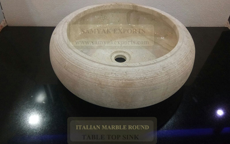 Italian Marble Round Stone Table Top Sink, Table Top Basin Manufacturer in India